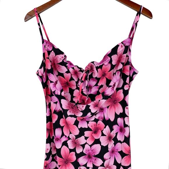 Vintage jr-s.com Dress Pink Black Floral 90s Y2K Women's 9 10 - Picture 5 of 12